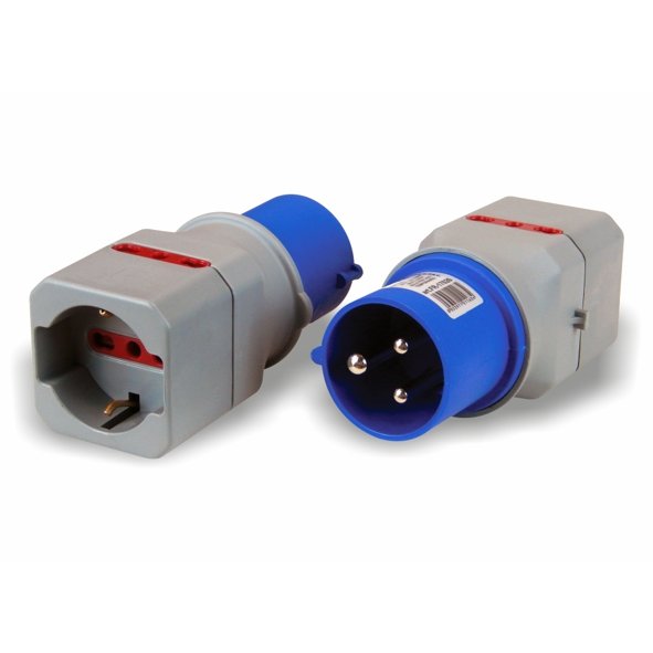 ADATTATORE INDUSTRIALE CEE 3 PRESE: 2 BIPASSO + 1 SCHUKO