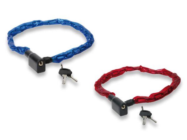 LUCCHETTO BICI C/CATENA RIVESTITA ROSSO 3,5x80 +CHIAVE