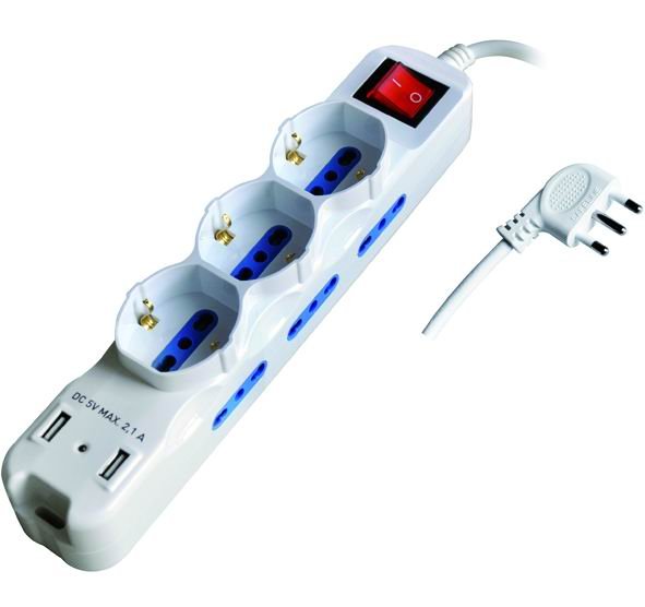 MULTIPRESE 11 PRESE C/INTERR. SCHUKO+BIPASSO+USB SPINA 16A