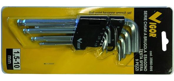 SERIE CHIAVI A BRUGOLA VIGOR ESAGONALI SFERA 9PZ 1,5-10 MM