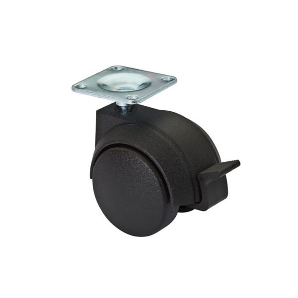 RUOTA GEMELLATA NYLON C/PIASTRA + FRENO 50MM