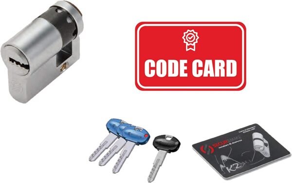 SECUREMME K20M3510 MEZZO CILINDRO SAGOMATO K2 35 x 10 = 45 mm CHIAVE PUNZONATA CIFRATURA KD CROMO SATINATO