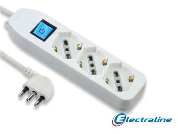 MULTIPRESA UNIVERSALE C/CAVO 3 POSTI UNI+IN BIANCA