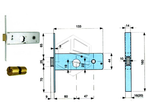 MG 801-60-1 SERRATURA DA INFILARE A FASCIA REVERSIBILE F16 E60