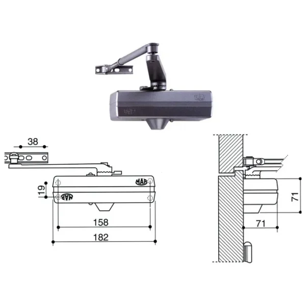MAB 564NF CHIUDIPORTA AEREODINAMICO A COMPASSO NERO FORZA 2/5 C/FERMO