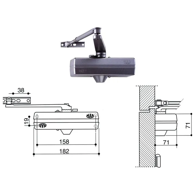 MAB 564NF CHIUDIPORTA AEREODINAMICO A COMPASSO NERO FORZA 2/5 C/FERMO