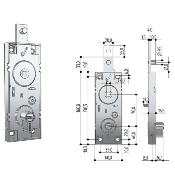 PREFER W598.0820 SERRATURA BASCULANTE FC/FRIZIONE CIL SAG