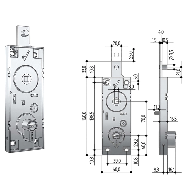 PREFER W598.0820 SERRATURA BASCULANTE FC/FRIZIONE CIL SAG
