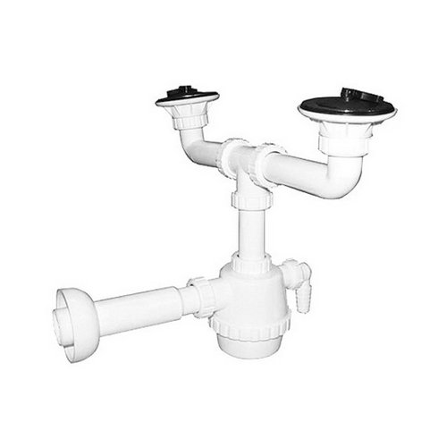 SIFONE PVC 2 VIE C/PILETTA E SCARICO LAVATRICE C/CANOTTO