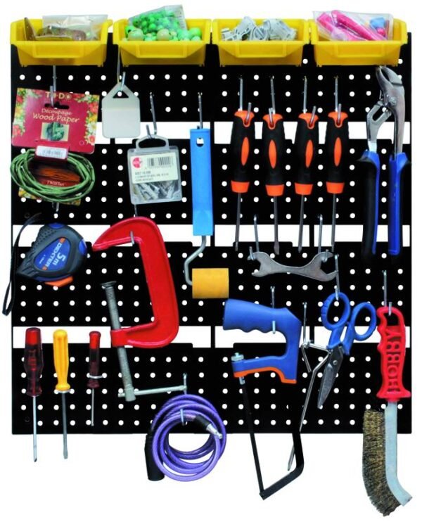 PANNELLO FORATO PLASTICA VASCHETTE+GANCI 50x50 CM