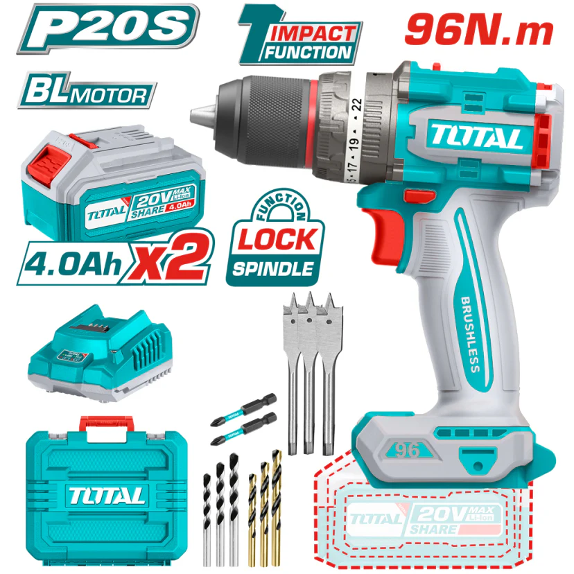 TRAPANO AVVITATORE A PERCUSSIONE 20V 96NM +2 BATTERIE