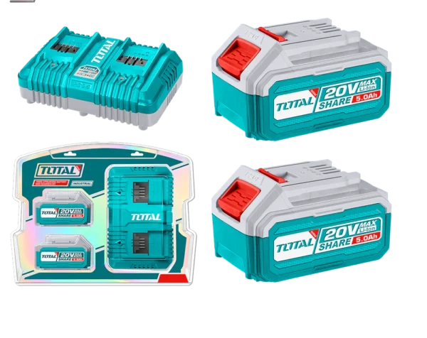 STARTER KIT 2 BATTERIE 20V, 5Ah +CARICABATTERIE DOPPIO 4A