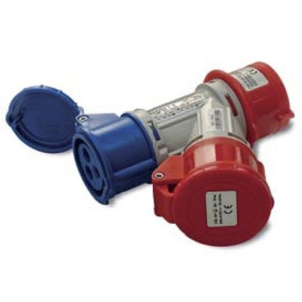 ADATTATORE SPINA 5 POLI 16A 1 PRESA 3P+T + 1 PRESA 2P+T