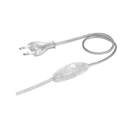 CABLAGGIO ALIMENTAZIONE TRASPARENTE 2 FILI C/INTERRUTTORE E SPINA 2P 10A 1,5MT