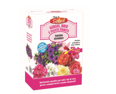 CONCIME GRANULARE GERANI, ROSE E PIANTE FIORITE 1KG