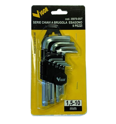 SERIE 9 CHIAVI A BRUGOLA VIGOR ESAGONALI SUPP 1,5-10 MM