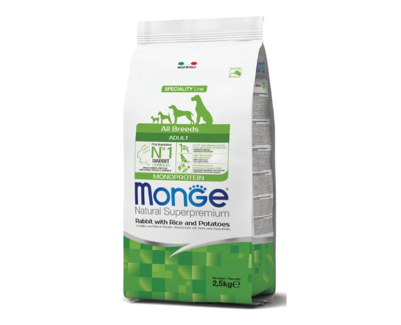 MONGE CANE ADULTO CONIGLIO, RISO E PATATE 2,5KG